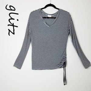 GLITZ- SUPPER SOFT! STRIPED LONG SLEEVE V NECK TEE